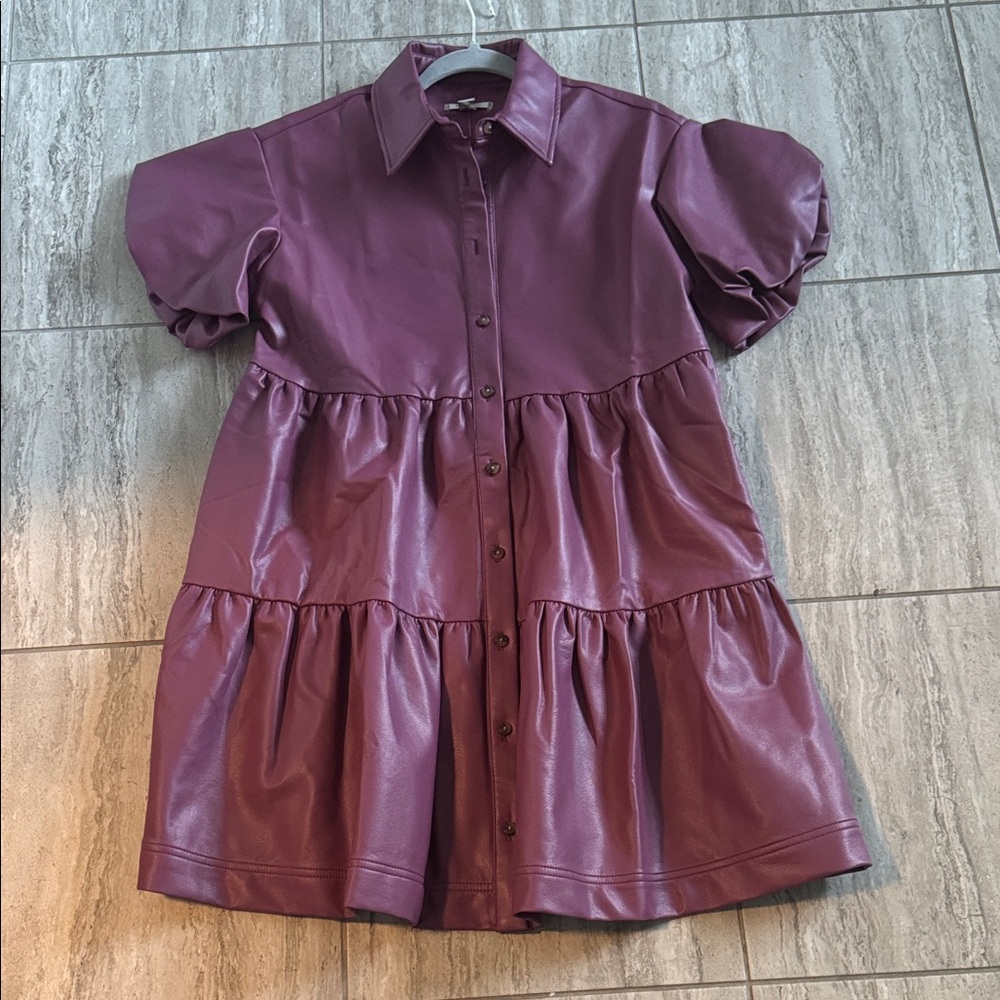 Maeve The Bettina Leather ( vegan )Mini Shirt Dress Dress NWT - Picture 5 of 6
